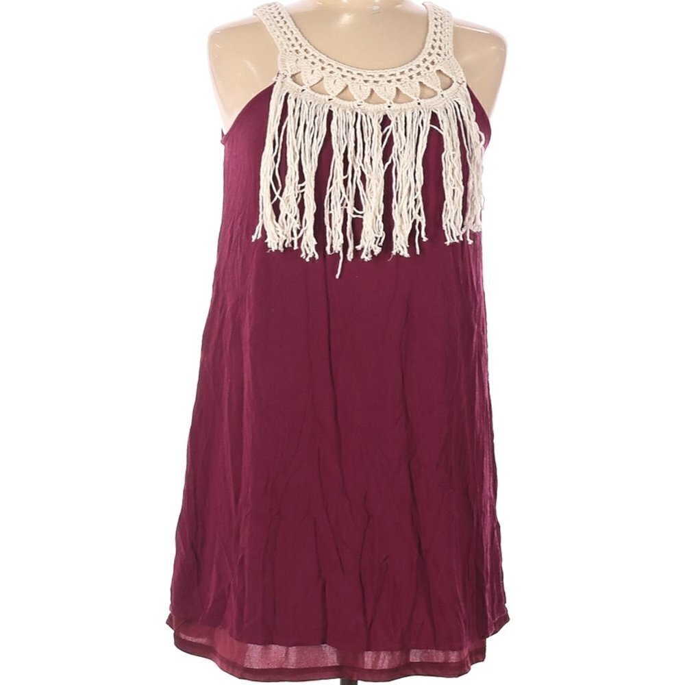 ENTRO Boho Mini Dress Burgundy Size  M